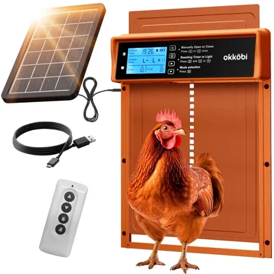 Produktbild von Automatische Hühnerklappe Hühnertür Hühnerstalltür - Solarbetrieben - LCD-Display - 9,6 x 8,2 Zoll
