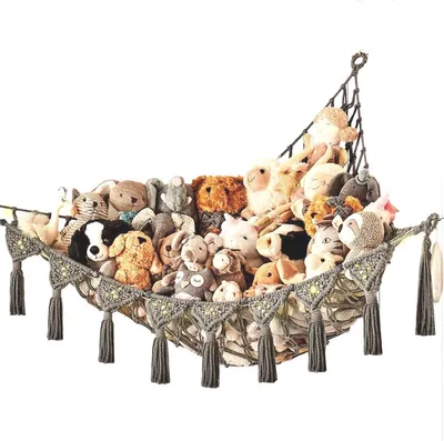 Produktbild von Hängekorb Spielzeug Aufbewahrung, Stofftier Hängematte, 142x106x106cm, biszu15kg, Schwarz