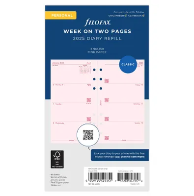 Produktbild von FILOFAX Kalendereinlage 2025 Personal 1 Woche - 2 Seiten  rosa englisch 25-68478