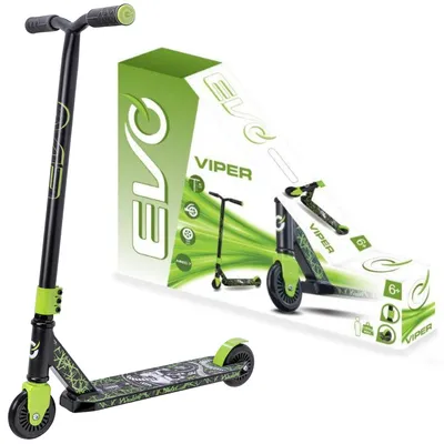 Produktbild von EVO Folding Adjustable Two-Wheeled Children's Scooter Grün und Schwarz Viper 6+