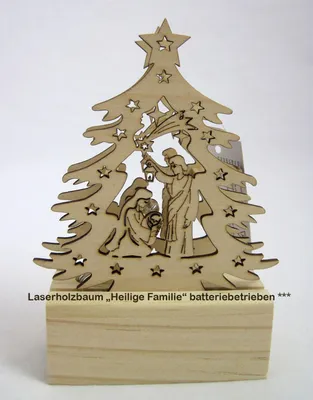 Produktbild von Mini-LED-Laserholz-Baum - Heilige Familie - für Batteriebetrieb 13 x 7 x 11 cm