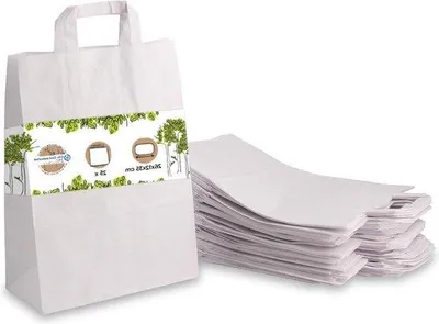 Immagine prodotto di 25 sacchetti di carta bianchi 26 x 12 x 35 cm - sacchetti con maniglia per shopping e regali