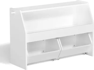 Imagen del producto de Carrito con ruedas para cajas, almacenamiento de juguetes, armario de madera para niños, estantería para juguetes, muebles para habitación infantil, color blanco con 2 cajones