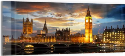 Produktbild von DEQORI Glasbild Echtglas 150x60 cm 'Londoner Abendkulisse' Wandbild Bild modern Deko
