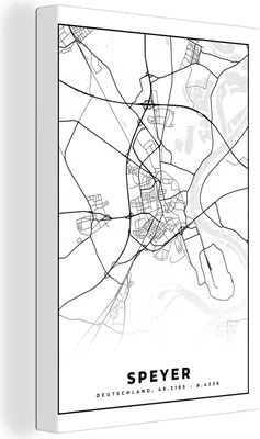 Obrázek produktu pro OneMillionCanvasses® - Obraz na plátně - 90x140 cm, Speyer - mapa - mapa města - mapa, nástěnná umělecká dekorace - fotografie na plátně - malba na dřevěném rámu - dekorace na zeď - ložnice