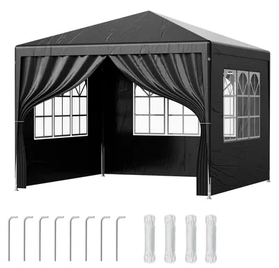 Image de Pavillon, imperméable et résistant aux UV, avec des parois latérales amovibles, en tissu gris, dimensions 3x3 mètres