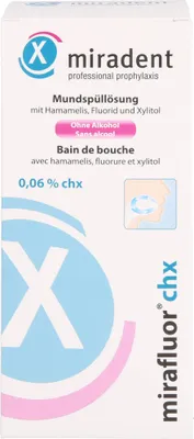 Produktbild von Miradent Mirafluor CHX Liquid 0,06 % zur Unterstützung der täglichen Mundpflege, 500 ml Lösung