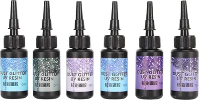 Zdjęcie produktu dla TIKATARER Kolorowa żywica UV, żywica epoksydowa z diamentowym brokatem, szybkie utwardzanie w ultrafiolecie do drobnego rzemiosła, wyrobu biżuterii, majsterkowania (seria fioletowa)