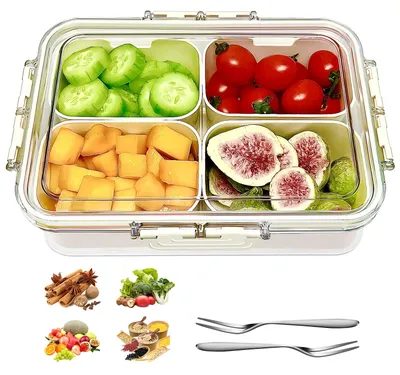 Snackbox mit 4 Fächern, Kunststoff, 24x17x7 cm, weiß