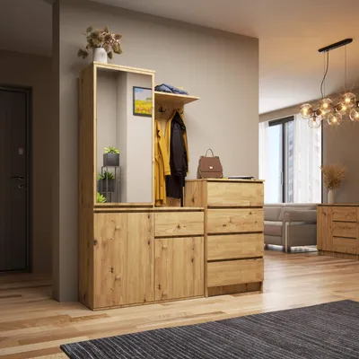 Produktbild von Garderobenschrank mit Spiegel & Schuhschrank | Garderobe mit 3 Türen & 1 Schublade