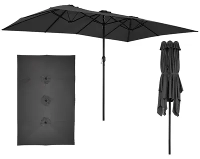 Image de Parasol double COSTWAY 426 x 265 cm, parasol rectangulaire, protection UV, grand parasol de jardin XXL, parasol de terrasse à manivelle, parasol de marché anthracite