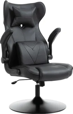 Produktbild von Höhenverstellbarer Gaming-Stuhl mit Wippfunktion, Lendenkissen, Kunstleder, Schwarz 67x71x112 cm