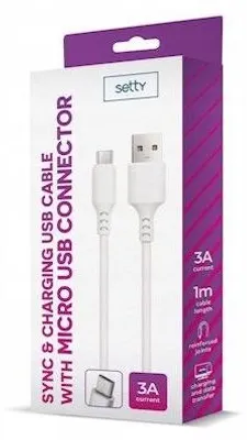 Produktbild von Setty Micro USB Kabel 1m 3A Schnellladung Weiß