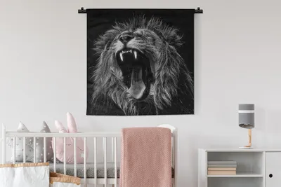Produktbild von MuchoWow® Wandteppich Wandbehang Löwen - Profil - Schwarz - Weiß 90x90 cm Tapisserie Dekoration Wandtuch - Wandaufhänger