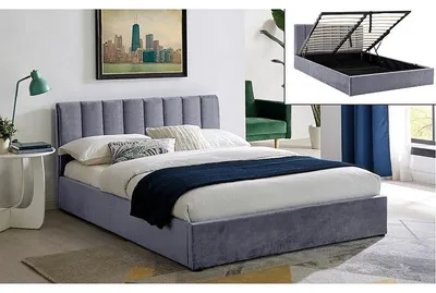 Image de Lit double en velours avec coffre de rangement + sommier - Gris - L 200 cm x l 160 cm