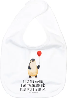 Produktbild von Mr. & Mrs. Panda Lätzchen Pinguin Luftballon - Weiß - Geschenk, Für Babys, Schlabberlatz, Gute Laune, Sabber, Stofflätzchen, Baumwolle, Motivation, Freundin, Liebe