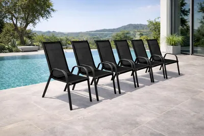 6er Gartenstuhl Outdoorstuhl Stapelstuhl  Metall Anthrazit Textilen schwarz