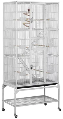 Produktbild von Yaheetech Vogelkäfig mit Ständer und Rollen, Vogelvoliere, 175,5 cm hoch, Weiß
