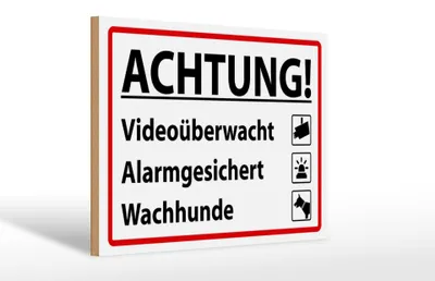 Produktbild von Holzschild Hinweis 30x20cm Achtung Videoüberwacht Alarm