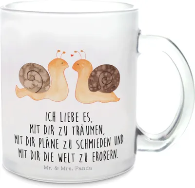 Produktbild von Mr. & Mrs. Panda Pott Schnecken Liebe - Transparent - Geschenk, Häferl, Freundin, Teetasse Glas, Gemeinsam, Tee Tasse, Pärchen, Jahrestag, Zukunft, glücklich, aus