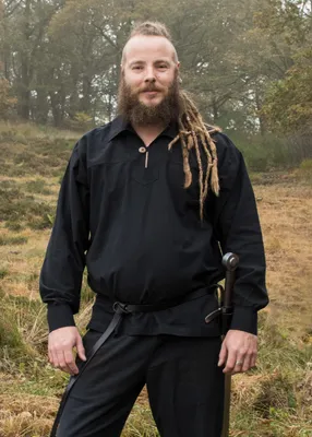 Produktbild von Mittelalter Ritterhemd Götz, schwarz - Mittelalterhemd Mittelalterkleidung Herren Kostüm Wikinger LARP Größe: S