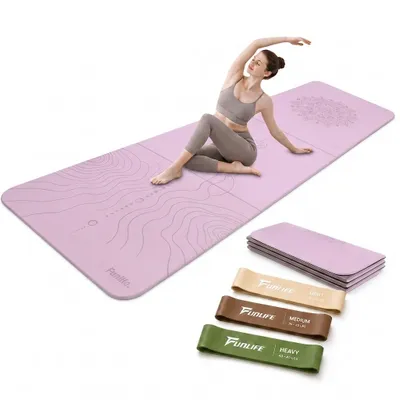 Produktbild von FunLife Faltbare Yogamatte Set mit 3 Widerstandsbändern,10 mm Fitnessmatte rutschfest,faltbare Gymnastikmatte für Yoga, Pilates & Training, Lavender