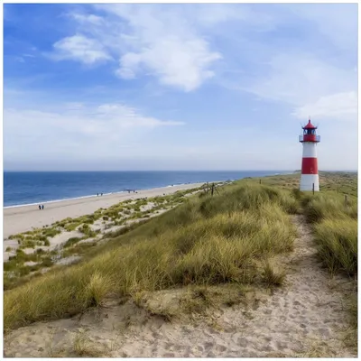 Produktbild von Wallario Möbeldesign / Aufkleber, geeignet für Ikea Lack Tisch - Am Strand von Sylt  Leuchtturm auf der Düne  Panorama in 55 x 55 cm