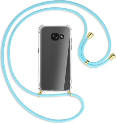 Produktbild von Handykette Backcover-Schutzhülle mit Band (Metall goldfarben) für Samsung Galaxy A3 2017 - himmelblau