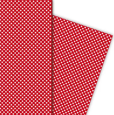Produktbild von Romantisches Geschenkpapier mit kleinen Herzen weiß auf rot - G5374, 32 x 48cm