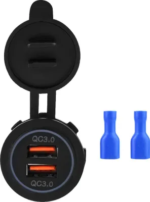 Obrázek produktu pro Nabíječka do auta, příslušenství Dual USB QC3.0 vodotěsná černá pro motorku loď auto