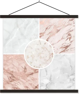 Produktbild von MuchoWow® Textilposter Marmor - Rosa - Weiß 90x90 cm mit schwarzem Rahmen - Magnetisches