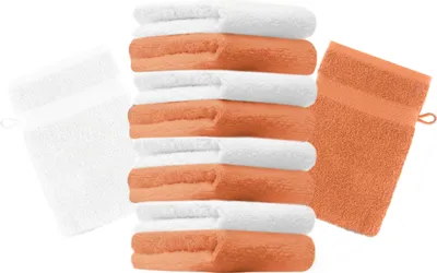 Produktbild von Betz 10 Stück Waschhandschuhe 16x21 cm PREMIUM 100% Baumwolle  Farbe: orange und weiß
