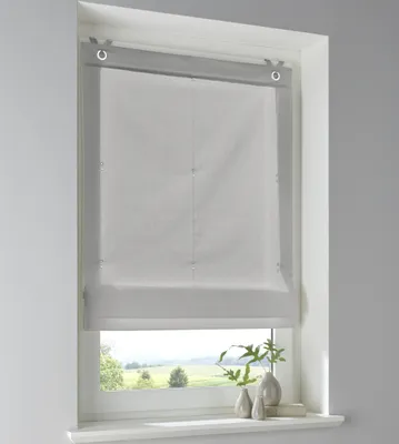 Produktbild von Raffrollo Stig aus 100% Baumwolle in grau einfarbig, Blickdicht, Montage ohne Bohren, mit Fensterhaken, Breite 100 x Höhe 140 cm