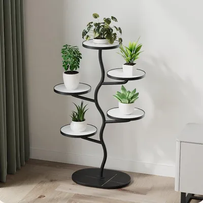 Produktbild von Pflanzenständer aus Metall, Blumentopfständer, mehrstufiges Pflanzenregal, Blumenständer, Pflanzenleiter, ineinandergreifendes Astdesign, hoher Pflanzentopfständer für den Innenbereich, Wohnzimmer