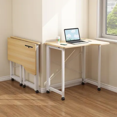 Produktbild von Klappbarer Schreibtisch,Computertisch auf Rollen,Laptoptisch PC Tisch Beistelltisch Schreibtisch für Schlafzimmer,Büro,Bett,Sofa 90x56x75cm Holzfarbe