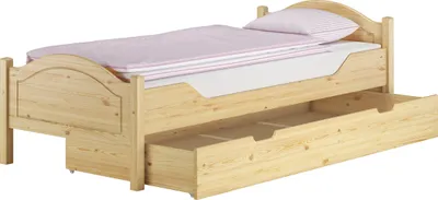 Produktbild von Massivholz Bett 100x200 Kieferbett Einzelbett Gästebett Futonbett Zubehör wählbar V-60.30-10Rollrost. Matratzen und Bettkasten inkl.