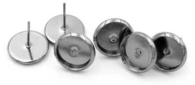 Produktbild von Vintageparts Ohrstecker Messing gunmetal für 10mm Cabochons (6 Stück)