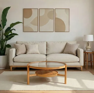Produktbild von Skye Decor, Moderner Kaffeetisch aus 100% Massivholz, Ø 100 cm, Höhe 48 cm | Tischplatte aus 100% gehärtetem Glas, 18 mm dick | Skandinavisches Design für stilvolle Wohnräume.