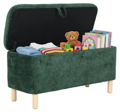 Produktbild von COLAMY Stoffhocker, runder Hocker mit wendbarem Tablettdeckel, multifunktionale Fußstütze mit verstecktem Stauraum, stabil und elegant, Farbe Grün