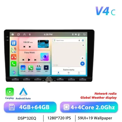 Obrázek produktu pro Autorádio – 2-DIN, Android 13 – dotykový displej 23 cm – 4 GB RAM, 64 GB ROM – procesor MTK 2,0 GHz – rozlišení 1280×720 HD – CarPlay – navigace GPS