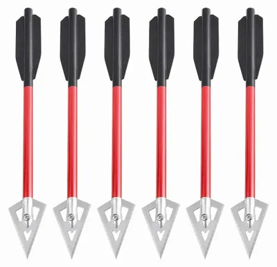Immagine prodotto di Frecce per balestra e archi - 6 mini frecce - Lega di alluminio, 17,3 cm, 6 mm, 7,8 g - Adatte per la caccia e il tiro al bersaglio - Colore: rosso
