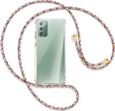 Produktbild von Handykette Backcover-Schutzhülle mit Band (Metall goldfarben) für Samsung Galaxy Note20 4G/5G (N980,N981) - rosa Karo