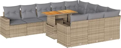 Produktbild von vidaXL 11-tlg. Garten-Sofagarnitur mit Kissen Beige Poly Rattan