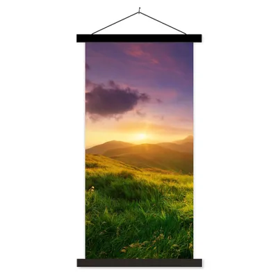 Produktbild von MuchoWow® Textilposter Berge - Sonne - Natur 60x120 cm mit schwarzem Rahmen - Magnete