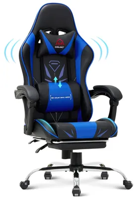 Produktbild von COLAMY Gaming Stuhl – Ergonomischer Computerstuhl mit Fußstütze, Lendenwirbelstütze, Kopfstütze, 360° Drehfunktion und hoher Rückenlehne, blau