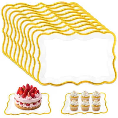 10 Festteller Weiß mit Goldrand, 33 x 23 cm, Pappteller