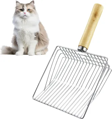 Produktbild von Katzenstreuschaufel, Katzenklo Schaufel Metall, Katzenstreu Schaufel mit Holzgriff, Lochabstand 7mm, Länge 28cm, Litter Box Scoop, Cat Litter Scoop, Katzenschaufel für Katzenklo