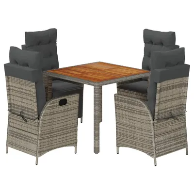 Imagen del producto de vidaXL Juego de mesa de jardín de 5 piezas con cojines, color gris, tejido tipo ratán