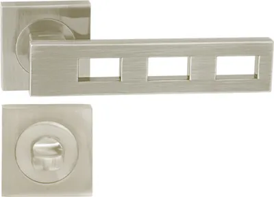 Produktbild von DOMINO Türgriff Drückergarnitur WC - Badezimmer Set | Vierkant-Rosette | Türbeschlag für Badezimmertüren | Set WC - Rosetten-Garnitur | Türklinke aus Aluminium | Bronze Türdrückergarnitur | TRE-QR M9