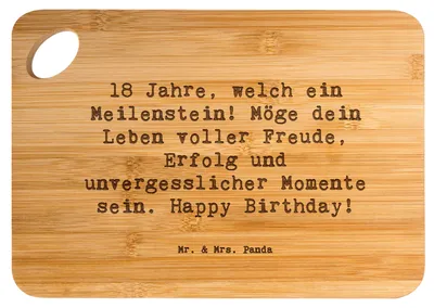 Produktbild von Mr. & Mrs. Panda Frühstücksbrettchen Spruch 18. Geburtstag Meilenstein - Transparent - Geschenk, schneidunterlage, Geburtstagsgeschenk, Frühstücksbrett, Holzbrett